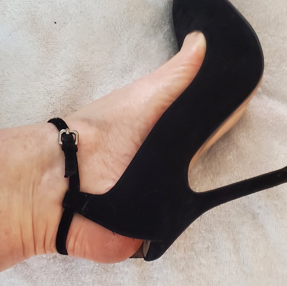 Zara Dating black open back suede heels
